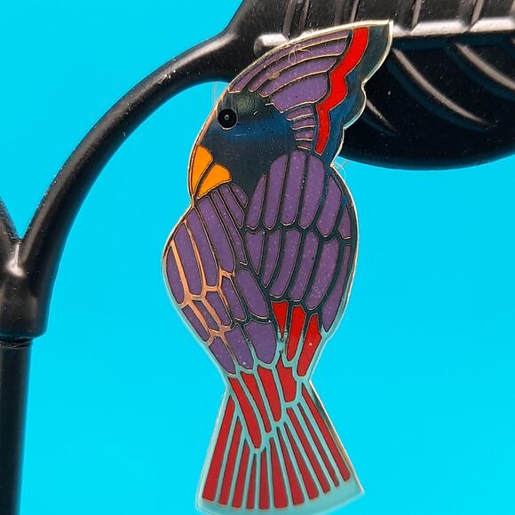 Laurel Burch "Cockatoo" Bird Post Earrings, Gold Plated, 1980s Vintage Jewelry - Picture 3 of 10